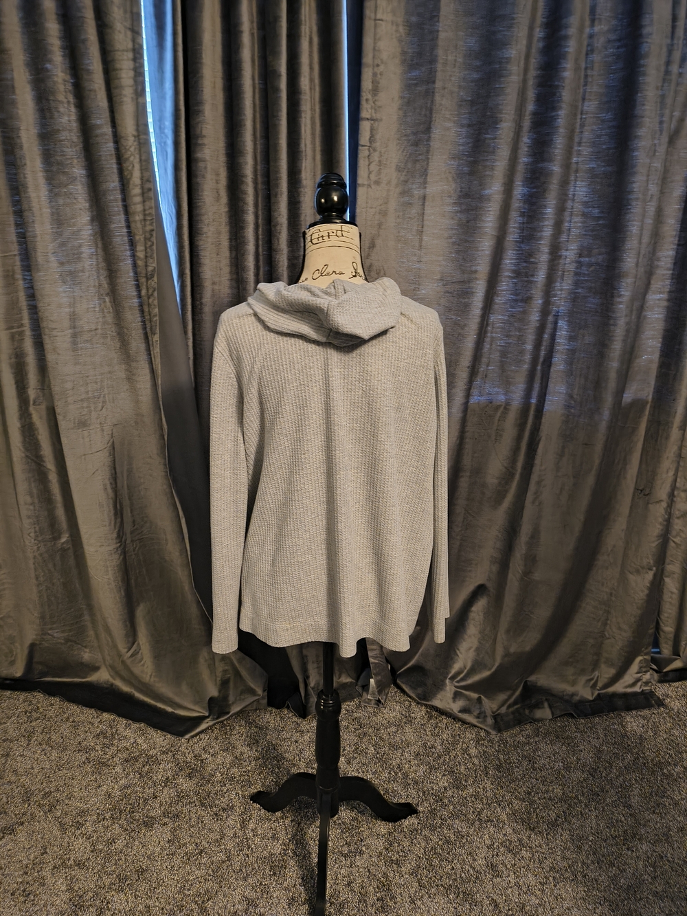 LOFT Light Gray Waffle Knit Hoodie Sweatshirt - Picture 2 of 4